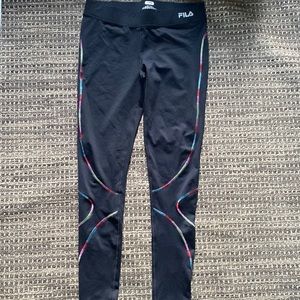 FILA small black leggings with red/pink/green/blue stripes